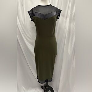 Midi dress with faux leather and mesh details